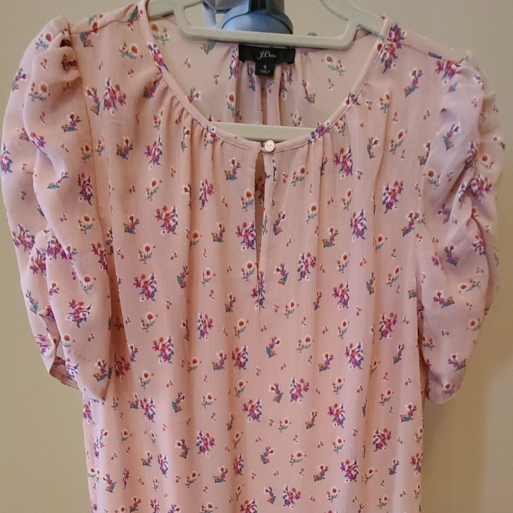 JCrew Floral Top with Puff Sleeves Size Small